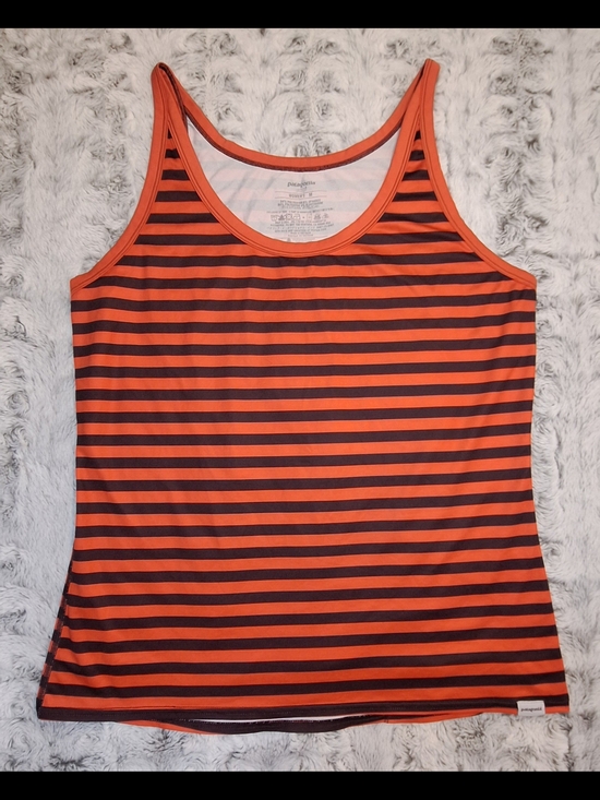 Patagonia Tops - Patagonia Orange and Black Striped Women’s Tank Top